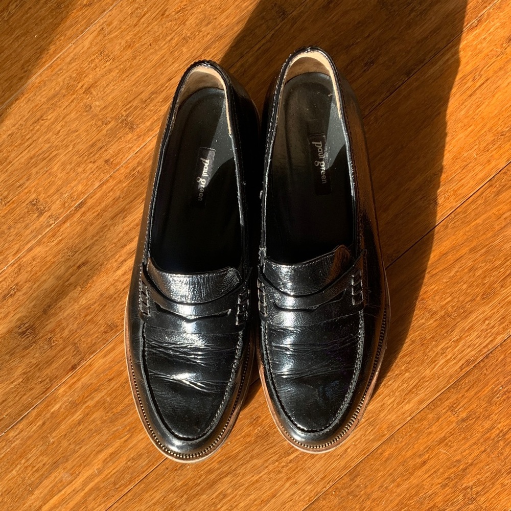 Paul Green Shiny Black Leather Loafers